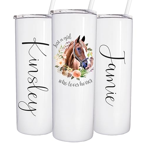 Personalized 20oz Horse Tumbler with Lid and Straw - Stainless Steel - Vacuum Insulated - Gift for Trainer, Horse Lover, Equestrian
