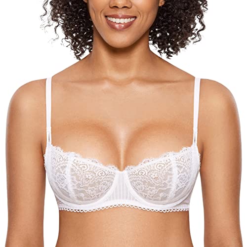 Image of DOBREVA Women's Sexy Lace Push Up Plus Size Bra Sheer Balconette Underwire Unlined