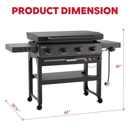 Image of Feasto 36-Inch 4 Burner Propane Flat Top Grill with Hood and Side Burner