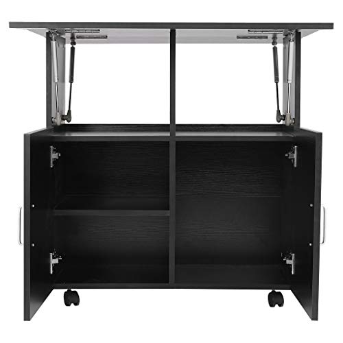 Wotryit Dining Room Table - Black Kitchen Cart - Kitchen Island Trolley Cart Wooden Cabinet with Spice Rack and Locker - 31.5x31.5x31.1 in - Thumbnail 5