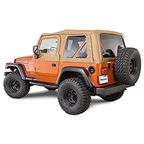 Image of TACTIK Fabric Only Replacement Soft Top - Fits Jeep Wrangler TJ 1997-2006 - Custom-Fit Fabric Roof with Removable Side and Back Window Jeep TJ Soft Top Jeep TJ Top Cover (With Door Skins, Spice Denim)