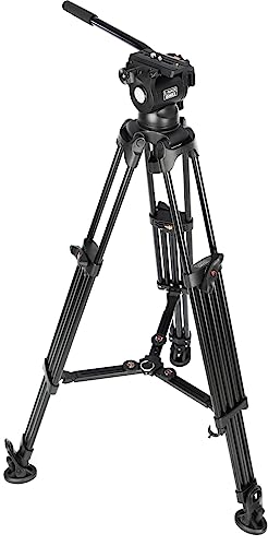 E-Image 2 Stage Aluminum Video Tripod w/GH03 Fluid Pan/Tilt Video Head, Maximum Height: 66.5″, 75mm Bowl, Variable Tilt/Drag, 11lb Capacity (EG03A2) - Black