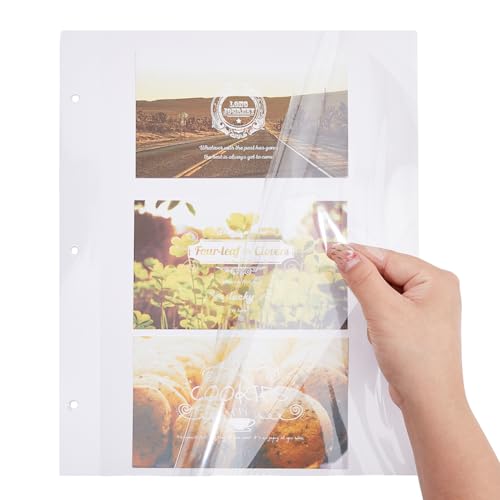 SUPERFINDINGS 20 Sheets 12.4x9.4inch Photo Album Page Refill 3 Ring Binder A4 Paper Photo Album Self Adhesive Pages Replacement Photo Album Sheets for Postcards Stamps Airplane Tickets