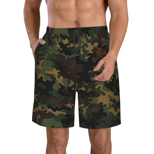 Camouflage Pattern Men's Swim Trunks Quick Dry Board Shorts with Pockets Casual Drawstring Beach Shorts