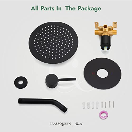 Brassqueen Wall Mounted Shower Valve Kit 8 Inch Rainfall Showerhead Matte Black Shower Faucet Set Shower Head And Handle Set Shower Faucet Valve Shower Kit #TOP2