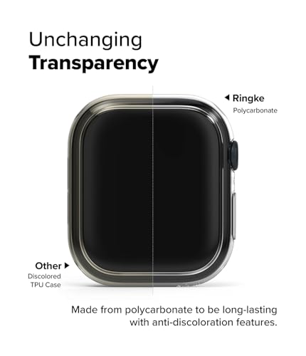Image of Ringke Slim Case Compatible with Apple Watch 11 /10 42mm [Frame Only] Sturdy Solid Transparent Anti-Yellowing Scratch Resistant Hard PC Thin Cover - Clear & Matte Black [2 Pack]