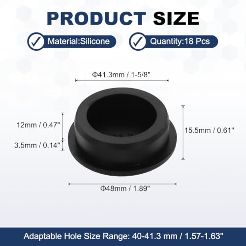 Image of MECCANIXITY 18pcs T-Shaped Silicone Plugs 41.3mm 1-5 /8 Inch Dia, Black | Snap in Plug Hole Seal Cover Round Rubber Stopper for 40-41.3mm Holes Kitchen Rubber Bulkheads Waterproof Sealing