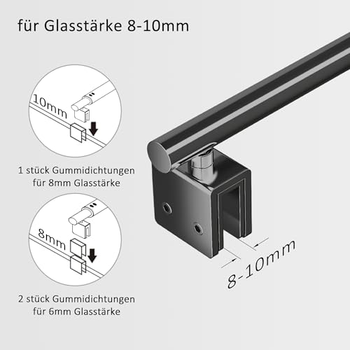 Boromal Haltestange Duschwand Haltestange für Duschwände Stabilisierungsstange Haltestange rund Stabilisator für Glasdicke 8-10 mm Dusche Duschwand Duschabtrennung Edelstahl 73-120cm, Schwarz