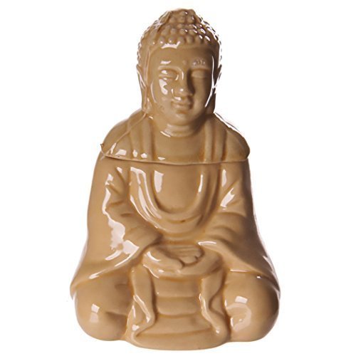 Image of Aroma lamp oil burner ceramic Thai Buddha Oil Burner with Lid brown