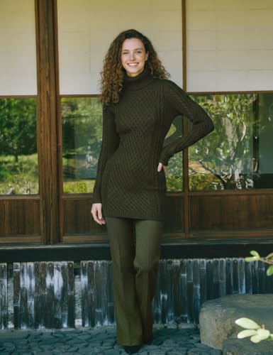 Image of v28 Women's Cotton Turtle Cowl Neck Aran Fishermen Fair Isle Cable Knit Sweater