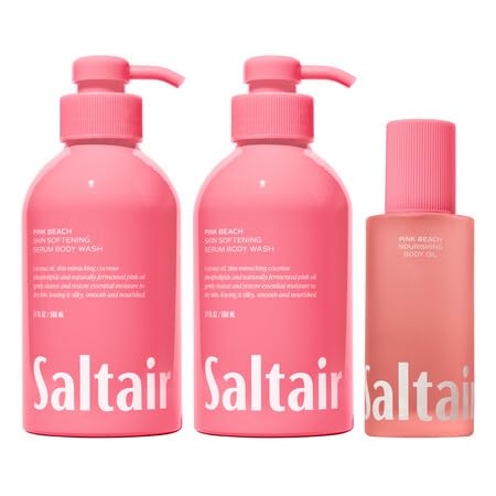 Saltair Body Oil and 2-Pack Body Wash Set Moisturizing Cleanser and After-Shower Skincare Duo Pink Beach Scent