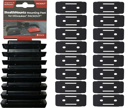 StealthMounts Mounting Feet for Milwaukee Packout (16 Pack) - Black | Adapter for Packout System | Mounting Feet for Packout | Made in UK