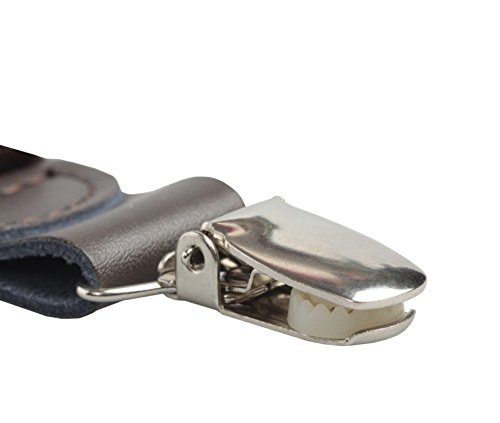 Image of HOLD'EM Suspender for Men Made in USA Y-Back Leather Crosspatch Clip on tuxedo suspenders