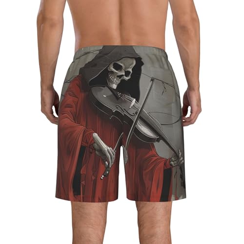 Men's Quick Dry Swim Shorts Grim Reaper Playing The Violin Skull Fantasy Dark Beach Trunks with Pockets2