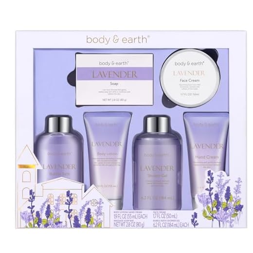 Bath and Body Gift Set - Luxurious 6 Pcs Bath Kit for Women, Body & Earth Spa Set with Lavender Scent - Bubble Bath, Shower Gel, Hand & Face Cream, Body Lotion, Perfect Gift Box for Women