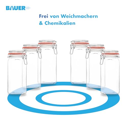 Foto von BAUER Flaschenbauer - 12 -teiliges Set Drahtbügel-Vorratsgläser 1550ml, geeignet als Einmach- und Fermentierglas, zur Aufbewahrung, zum Befüllen, Drahtbügelgläser Inklusive Etiketten - Made in Germany