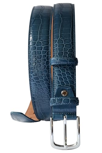 Image of Men's Italian Crocodile Embossed Leather Belt | Genuine Italian leather. Refined crocodile embossed texture. 35mm (1.38 inch) dress width. Handmade in Italy. Gift boxed.