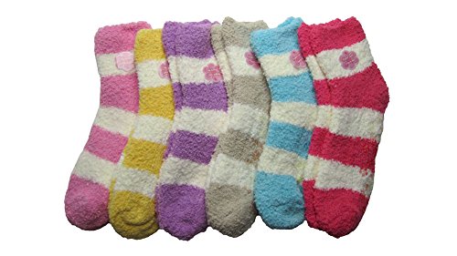 Image of Stanzino 6 PAIRS WOMEN COZY FUZZY NON SKID STRIPES SUPER SOFT WINTER SLIPPER SOCKS 9-11