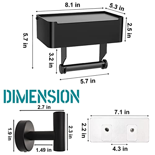 Matte Black Toilet Paper Holder With Shelf, Wall Mounted Toilet Paper Holder With Storage, No Drilling Adhesive Toilet Paper Storage, Rust Proof Toilet Paper Holders For Bathroom/Toilet By Mayki #TOP5