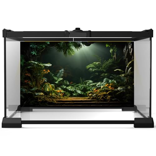 Image of Rainforest Aquarium Background Tropical Palm Leaves Fish Tank Background Jungle Style Floral Pattern Landscape Reptile Tank Backgrouds Foggy Misty Green Leaves Reptile Enclosure Backgrounds 36x24in