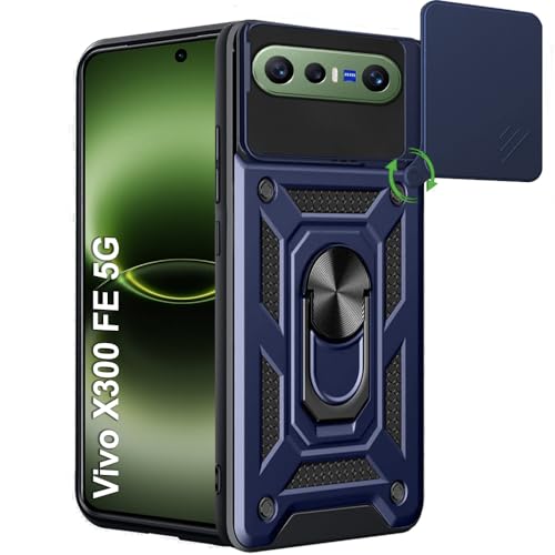Image of TheGiftKart Tough Armor Bumper Back Cover Case for Vivo X300 FE 5G | Kickstand & Ring Holder | 360 Degree Protection Back Case Cover for Vivo X300 FE 5G (PC & TPU, Rotating Camera Cover, Blue)