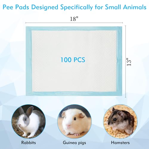 Image of Fhiny 100 PCS Rabbit Pee Pads 13 inch x 18 inch Thicken Bunny Cage Pee Pads Disposable Super Absorbent and Leak-Proof Potty Pad for Kittens Guinea Pigs Chinchillas Hamsters and Other Small Animal