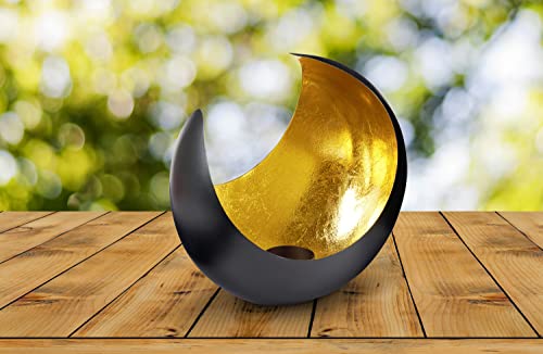 MAADES Windlicht lantaarn Oosterse maan groot 20 cm goud | Oosterse vintage theelichthouder zwart van buiten en goudkleurig van binnen | Marokkaanse windlichten van metaal als decoratie - Afbeelding 4