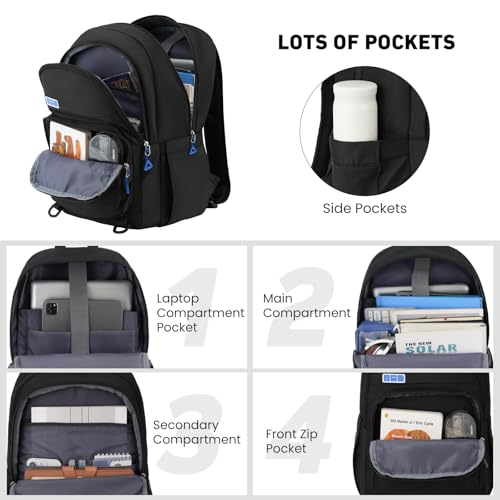 Black Backpack for Teens,School Backpack with Laptop Compartment,Laptop Backpack Fits 15.6Inch Notebook,Casual Bookbag for Men Women Boy Girl High School College Work Travel3