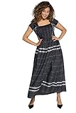 Ulla Popken Damen große Größen Übergrößen Plus Size Smok-Maxikleid, Streifen, A-Linie, Carree-Ausschnitt schwarz-weiß 50+ 791177200-50+