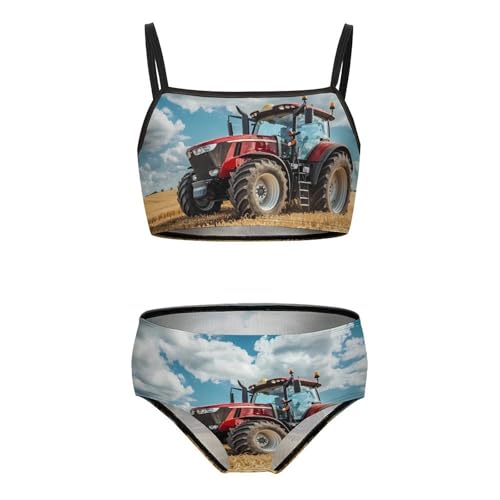 Tractor Printed Girls Swimsuits Two Piece Bikini Sets Beach Sport Swimwear Bathing Suit