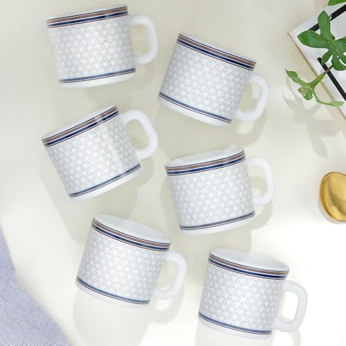 Image of Larah by BOROSIL 100ml x 6pc Opalware Starlight Tea /Coffee Mug Set, Microwave & Dishwasher Safe Embossed Design Crockery Set Ideal for Daily Use & Gifting