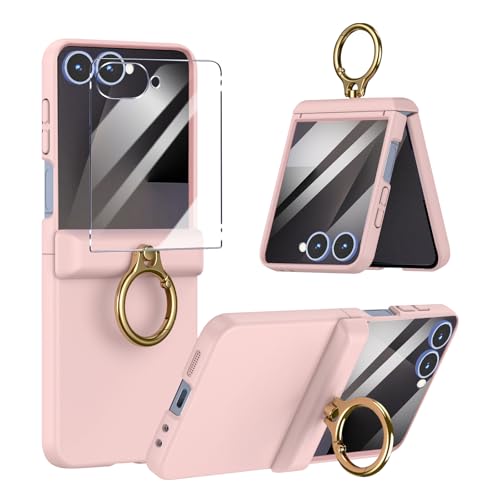 Coque Samsung Z Flip 7 rose avec anneau de transport et protection d'écran intégrée
