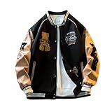 YeGang Chaquetas universitarias para hombre, chaqueta bomber universitaria, sudadera vintage, casual, unisex, ropa urbana Y2K, abrigos de gran tamaño con mangas de piel sintética, Negro, L