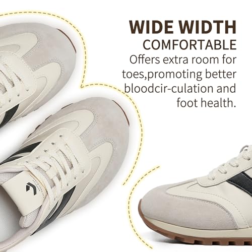 Image of somiliss Wide Toe Box Sneakers for Women Breathable Fabric Leather Suede Upper Non-Slip PU TPR Outsole Walking Shoes Tennis Running Fashion Sneakers