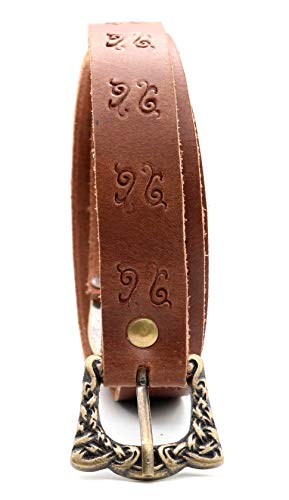 Mythrojan Medieval Leather Renaissance Viking Belt Embossed design w/Brass Buckle2