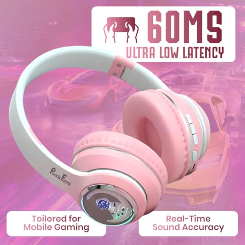 Image of PunnkFunnk Astro Junior Wireless Bluetooth Headphones with BT 5.3, Noise Cancelling, Hi-Res Audio, 40mm Drivers, Deep Bass, Memory Foam Ear Cushions, Over-Ear Headset for Kids, Teens & Adults (Pink)