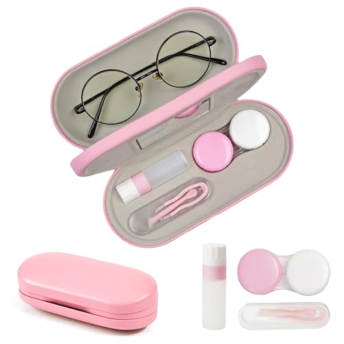 Lasiyanor 2 in 1 Eyeglass Case Portable Double Sided Contact Lens Box Multifunction with Tool for Travel Daily Outdoor