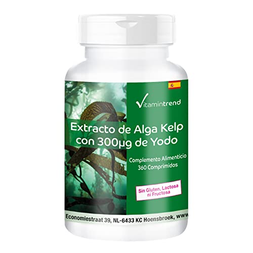 Vitamintrend Extracto de Kelp con 300 mcg de yodo, 360 tabletas, alta dosis, complemento alimenticio vegano sin estearato de magnesio, fabricado en Alemania