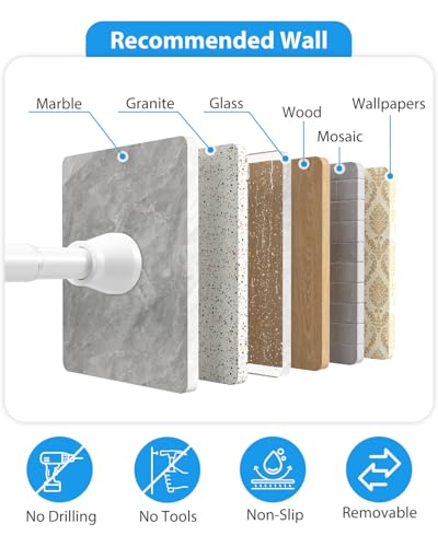 Image of Spring Tension Curtain Rod 30 to 64 Inch, Adjustable Curtain Rods No Drilling Spring Loaded Curtain Rods for Windows Doors Kitchen Closet, White