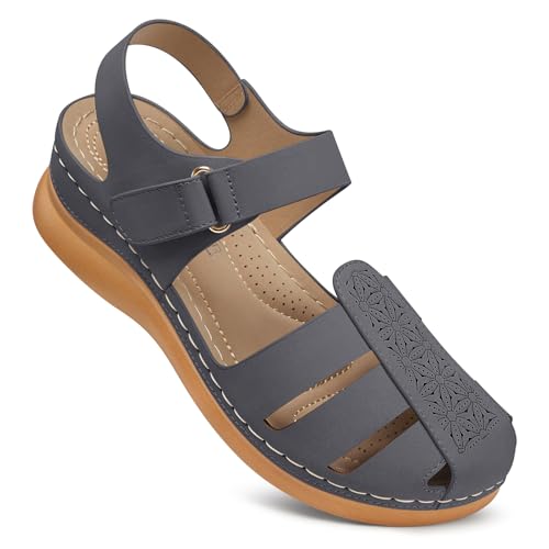 Image of SHIBEVER Wedge Sandals for Women Comfortable Closed Toe Dressy Summer Shoes | Comforta for 40% Enhanced Arch Support Fisherman - No Ankle Rubs for All-day Commutes Lightweight Casual Outdoor Shoes
