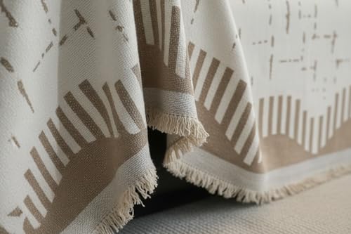Image of The Furnishing Tree 3 Seater Reversible Chenille Sofa Cover, Double-Sided Luxury Throw, Anti-Slip Couch Cover, Soft & Comfortable Sofa Towel for All Seasons, Geometric Radial Striped