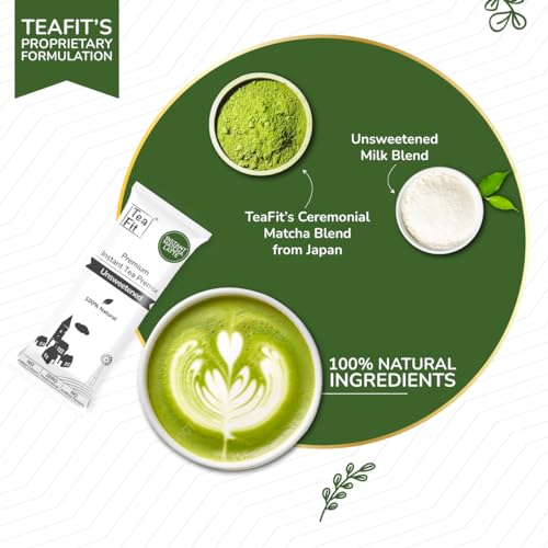 Image of TeaFit Ceremonial NO SUGAR Instant Matcha Latte Premix, 180g (10 Sachets) from Uji, Japan | Vibrant Green, Velvety Smooth Japanese Matcha with Unsweetened Milk | Coffee Alternative | Diabetic Friendly