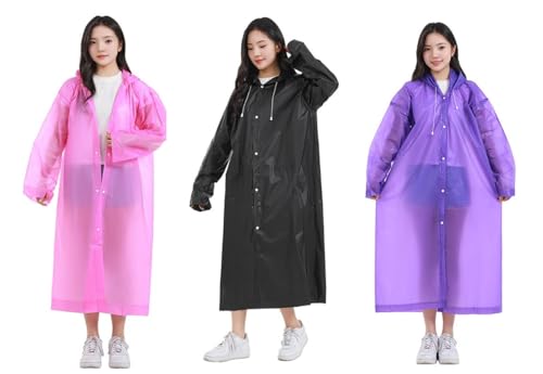 Image of Rain Ponchos for Adults, Reusable PEVA Rain Coats for Women Men Waterproof Lightweight Long Rain Jackets with Hood