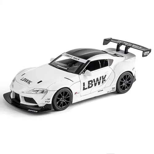 Image of 1:22 Toyota Supra Diecast Metal Car Model, Pull Back Toy with Sound & Light, Openable Doors, Kids Toy Vehicle, Durable Diecast Car for Boys, Collectible Gift (White)