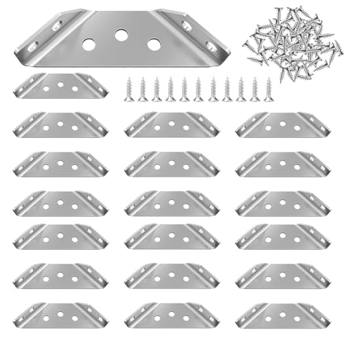 Escuadras Metalicas, 20 Piezas Conectores de Esquina Triangular Universal, Soporte Triangular De Acero Inoxidable, Soporte de Esquina con 140 Piezas Tornillos, Para Mesas, Sillas, Armarios, Muebles