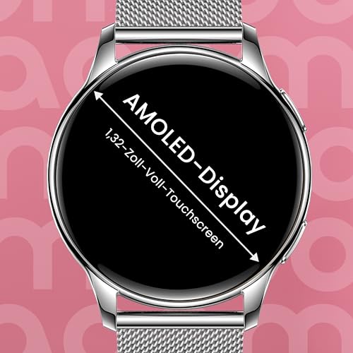 Maoo Ventura Smartwatch Damen mit Anruffunktion, 1,32-Zoll-AMOLED-Display, Herzfrequenzmesser, SPO₂, Blutdruckmesser, 100+ Sportmodi, IP67 wasserdicht, inklusive 5 Armbänder (Silber)