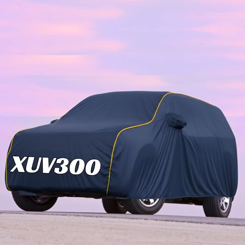Image of Kayme UltraShield All Weather Premium xuv300 Car Cover 6-Layer Waterproof Fabric, UV & Heat Reflective - Rain, Sun & Dust & Bird‐Dropping Resistant, Indoor /Outdoor Full Body Protection - Blue