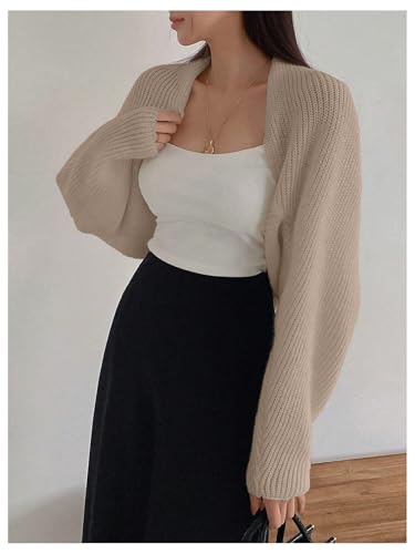 Image of SweatyRocks Women's Open Front Cropped Cardigan Long Sleeve Bolero Shrug Sweater