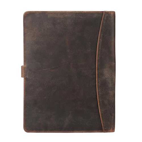 Image of KomalC Leather Portfolio Folder with Luxury Pen and Button Closure | Business Padfolio for Professionals | Vintage Organizer with Legal Pad Holder & Card Slots (Distressed Tan)