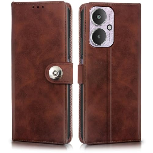 Image of WOW IMAGINE Shock Proof Flip Cover Back Case for Mi Redmi 13C 5G | Redmi 13C 4G | Poco M6 5G | Poco C65 (Magnetic Button Flip Case | Wallet Pockets & Stand | Leather Finish | Coffee)